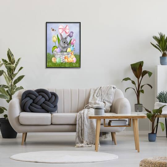 Stupell Industries Pastel Bunny Rabbit Basket Easter Egg Baby Chicks Framed Giclee Art